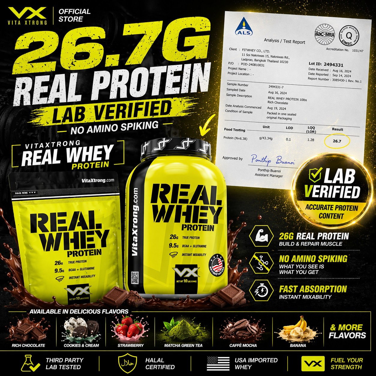 VITAXTRONG™ Real Whey Protein (2lbs/1kg) — Designed for Performance & Recovery | Lab-Tested • No Amino Spiking | Lean Muscle Growth_1