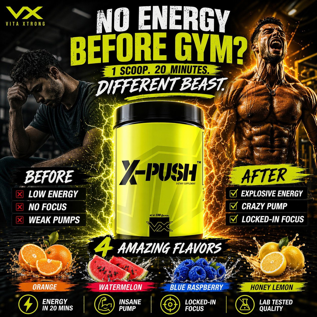 VITAXTRONG™ X-PUSH Pre-Workout Pro (41 Servings) | Energy • Focus • Endurance • Strength & Pump Performance Formula [VX]_3