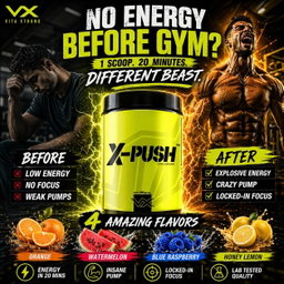 VITAXTRONG™ X-PUSH Pre-Workout Pro (41 Servings) | Energy • Focus • Endurance • Strength & Pump Performance Formula [VX]