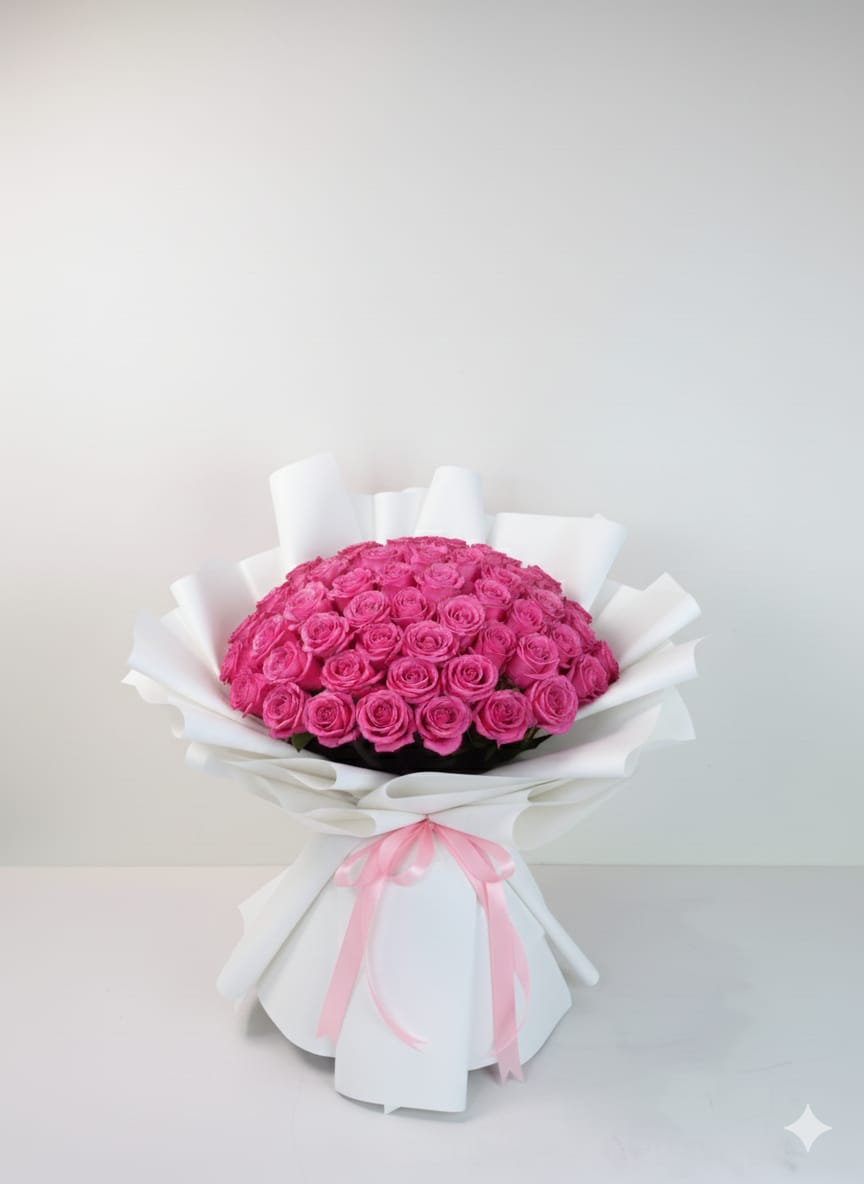 50pcs Pink Rose WW With White Wrapping_0