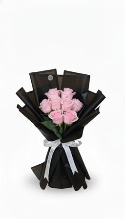10pcs Classic Pink Roses in Luxury Black Wrap