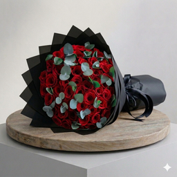 50pcs Red Roses With Black Wrapping