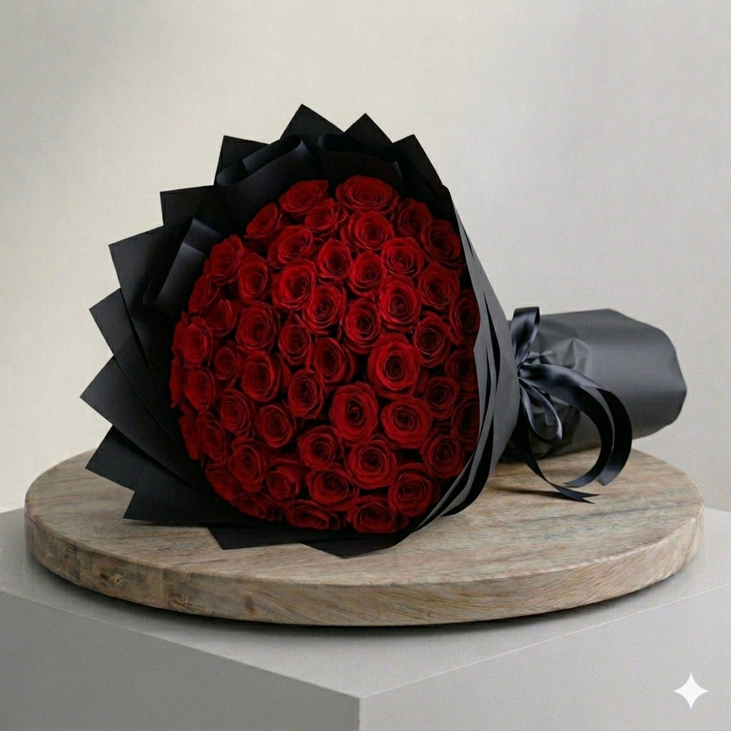 50pcs Red Rose Double Black Wrapping_0