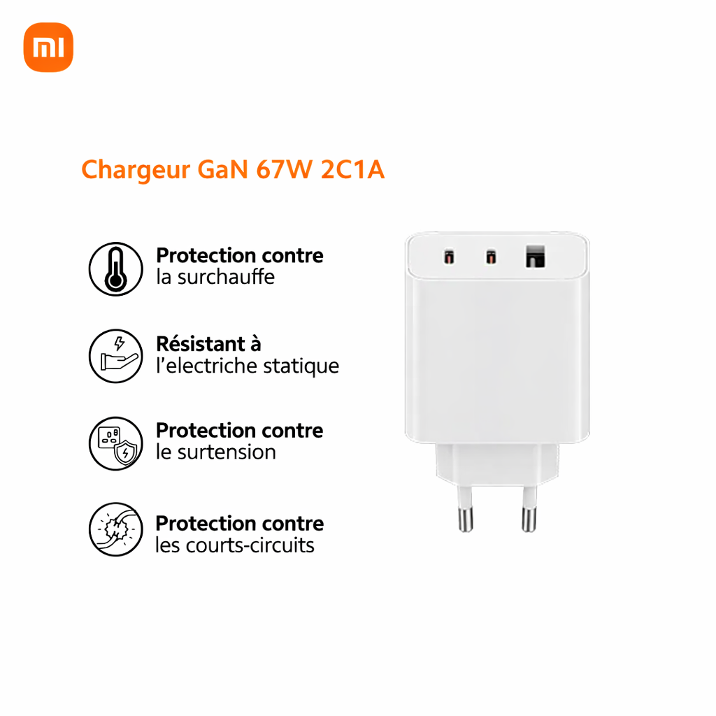 Xiaomi Chargeur rapide 67W type 2C1A + Cable