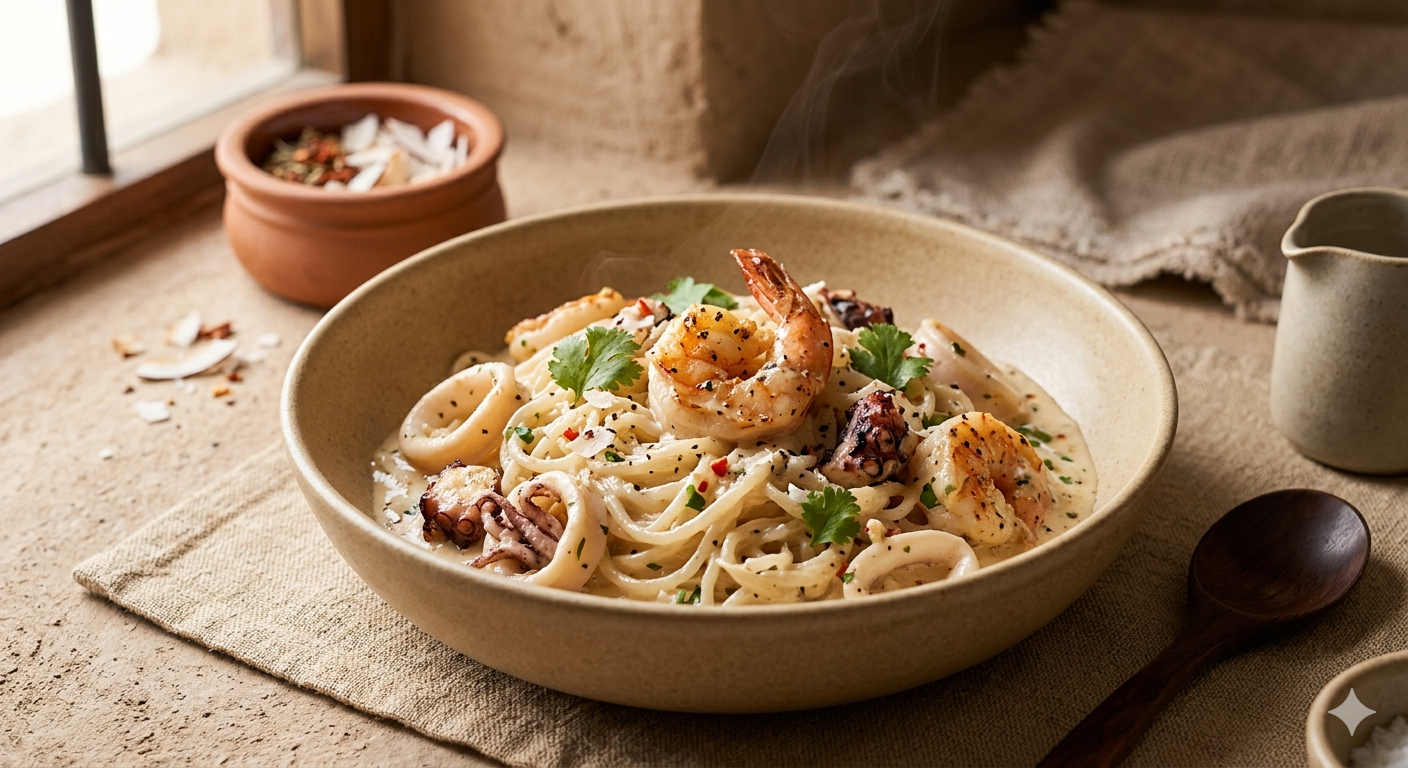 Keto Coconut Seafood Pasta | كيتو باستا بالنارجيل والمأكولات البحرية_0