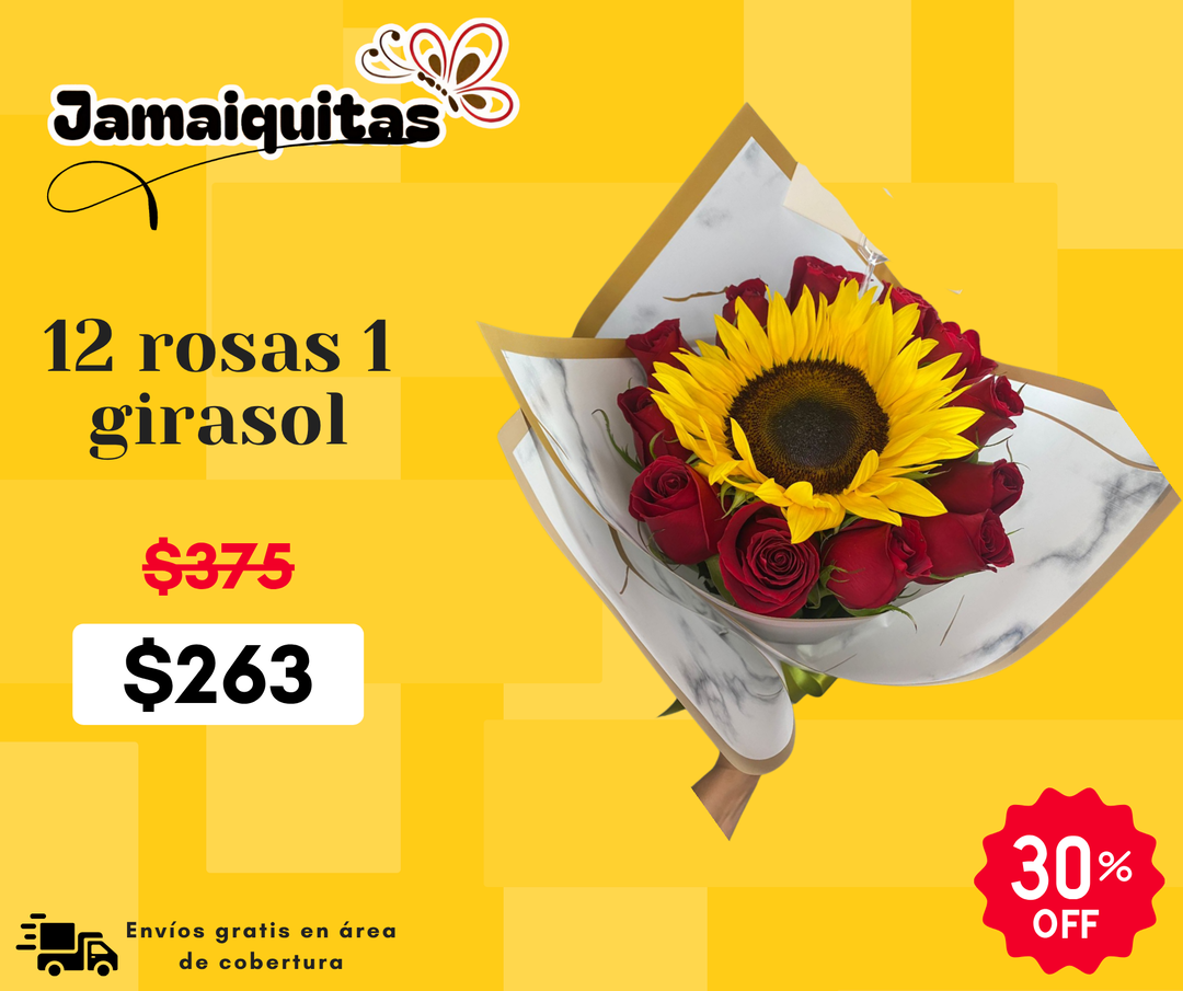 12 rosas 1 girasol