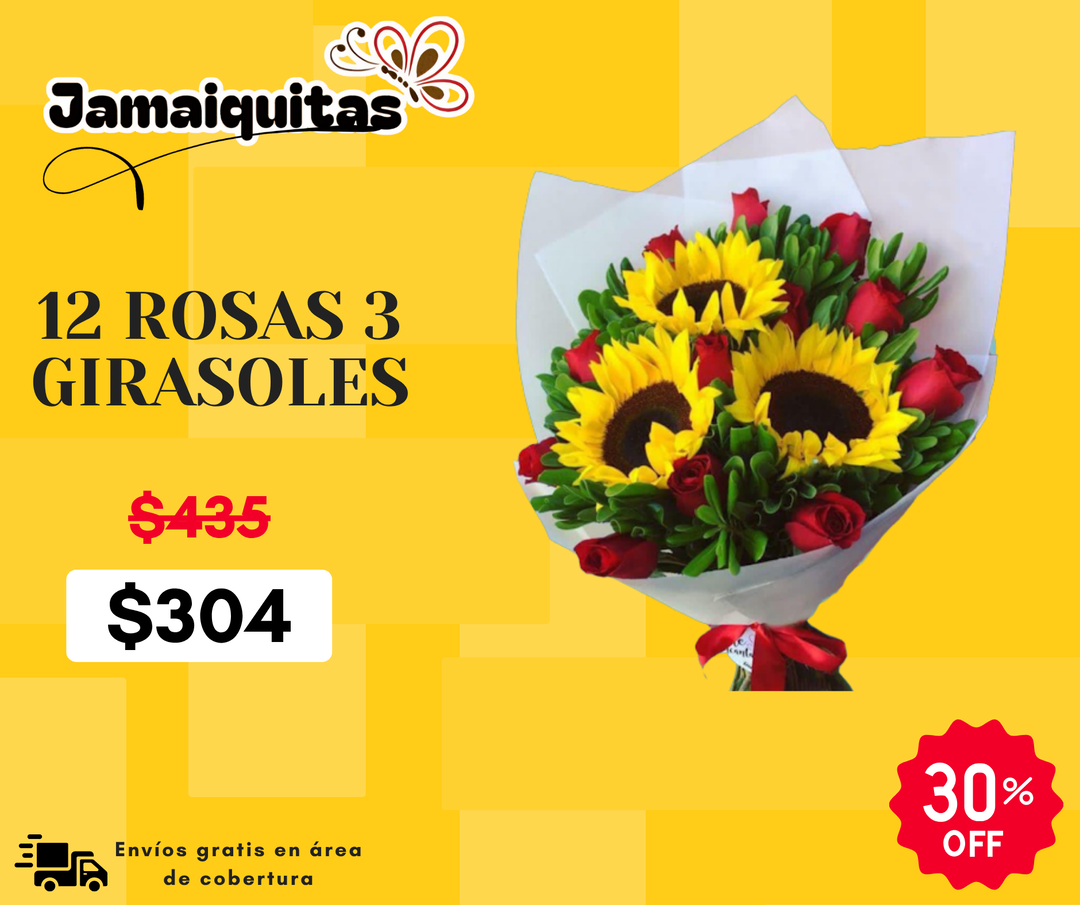 12 ROSAS 3 GIRASOLES