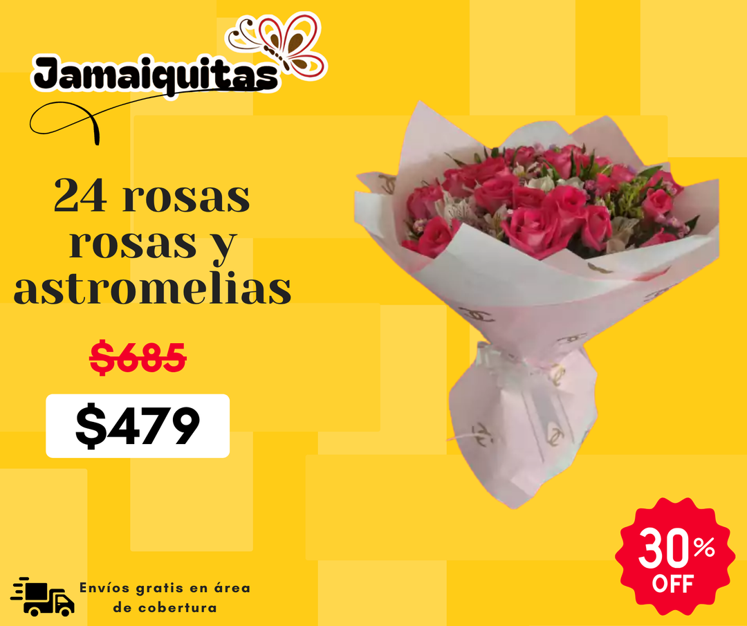24 rosas rosas y astromelias