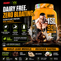 BAAM!!™ ISO-SOY Plant Protein Isolate (1lb / 0.45kg) | 30g Soy Isolate Protein • Vegan • Lactose-Free • Lab-Tested Premium Plant Protein [VX]