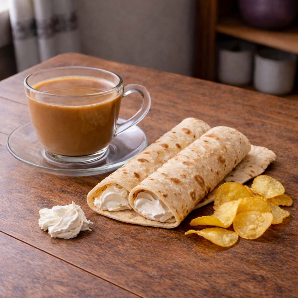 Coffee Karak Tea with Chappati and Chips Oman | كرك بالقهوة مع ٢ تشباتي وبطاطس عُمان