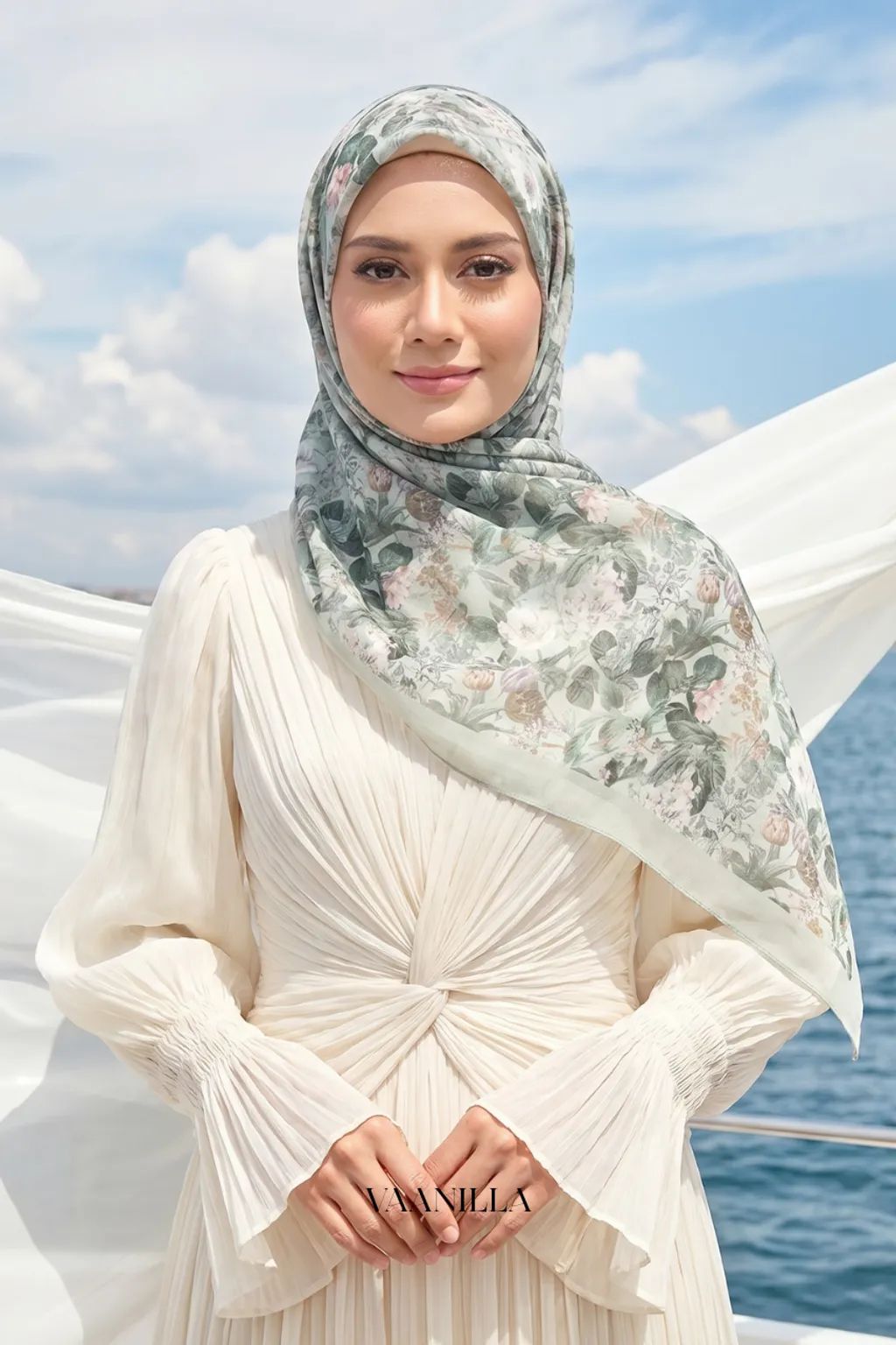Floria Scented Japan Voile Square Scarf in Sage Green