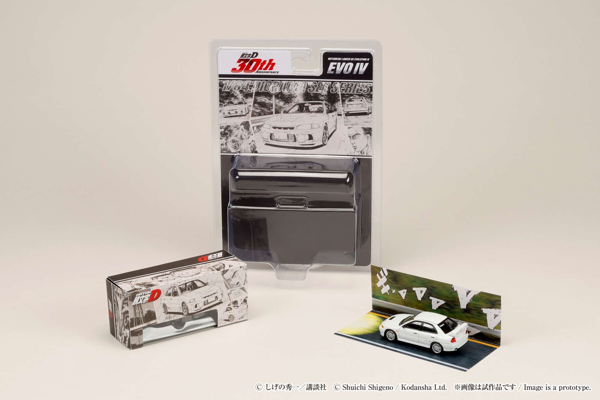 HOBBY JAPAN MODEL 1/64 MITSUBISHI LANCER RS EVO 4 WHITE / INITIAL-D / SEIJI IWAKI VS TAKUMI FUJIWARA_0