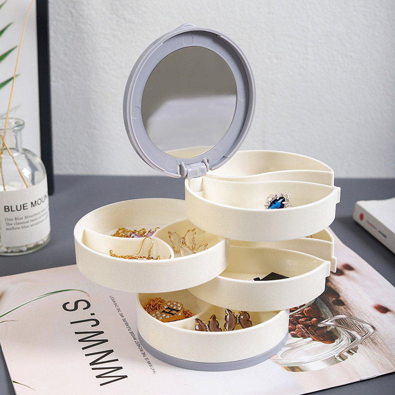 Organiseur à Bijoux Rotatif 4 Niveaux avec Miroir Intégré