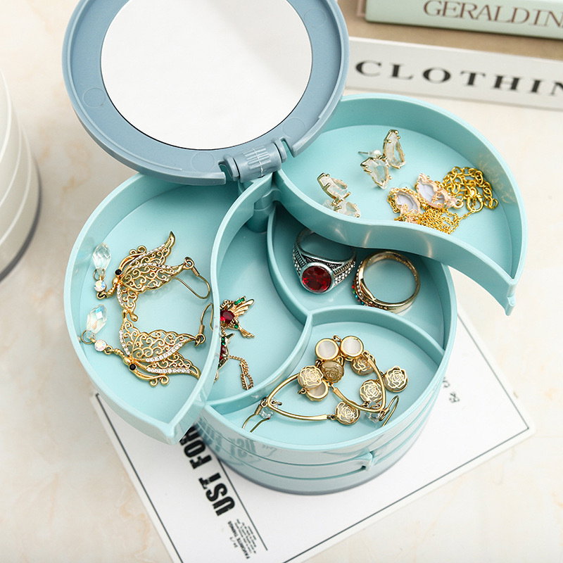 Organiseur à Bijoux Rotatif 4 Niveaux avec Miroir Intégré_1