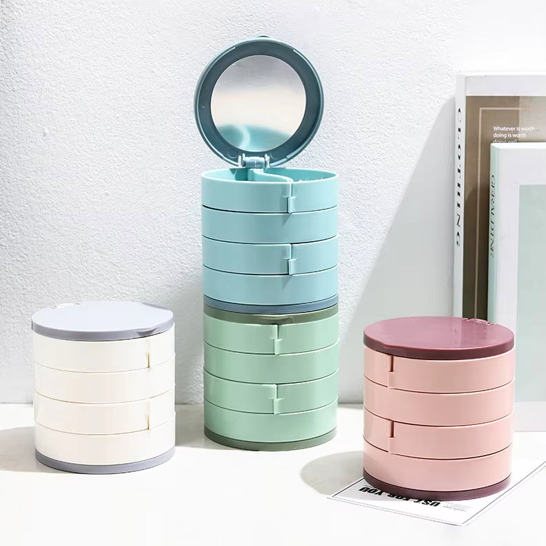 Organiseur à Bijoux Rotatif 4 Niveaux avec Miroir Intégré_2