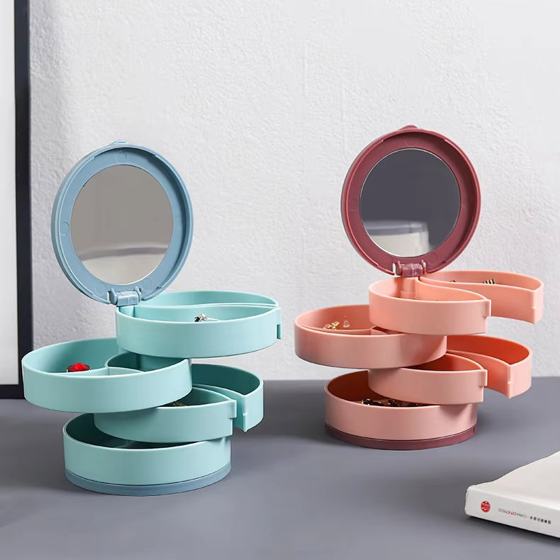 Organiseur à Bijoux Rotatif 4 Niveaux avec Miroir Intégré_3