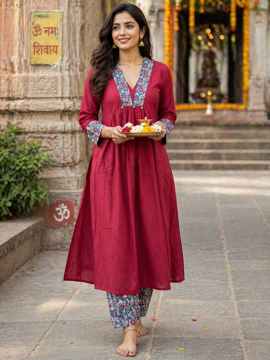 Cotton Cordset Kurtis with Kalamkari Pant