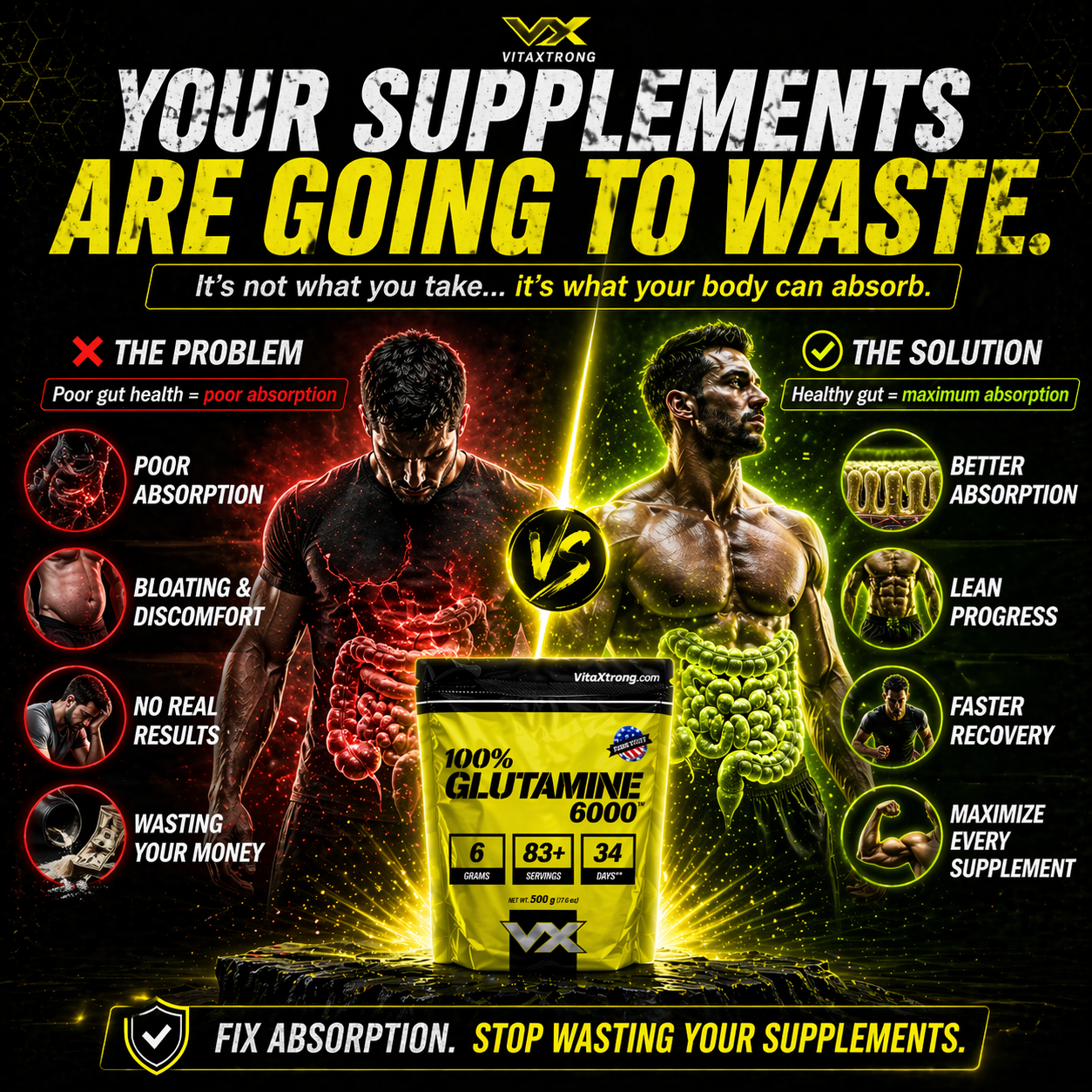 VITAXTRONG 100% Glutamine [300g / 500g / 1kg] – Faster Muscle Recovery, Repair & Immune Boost [VX]_1