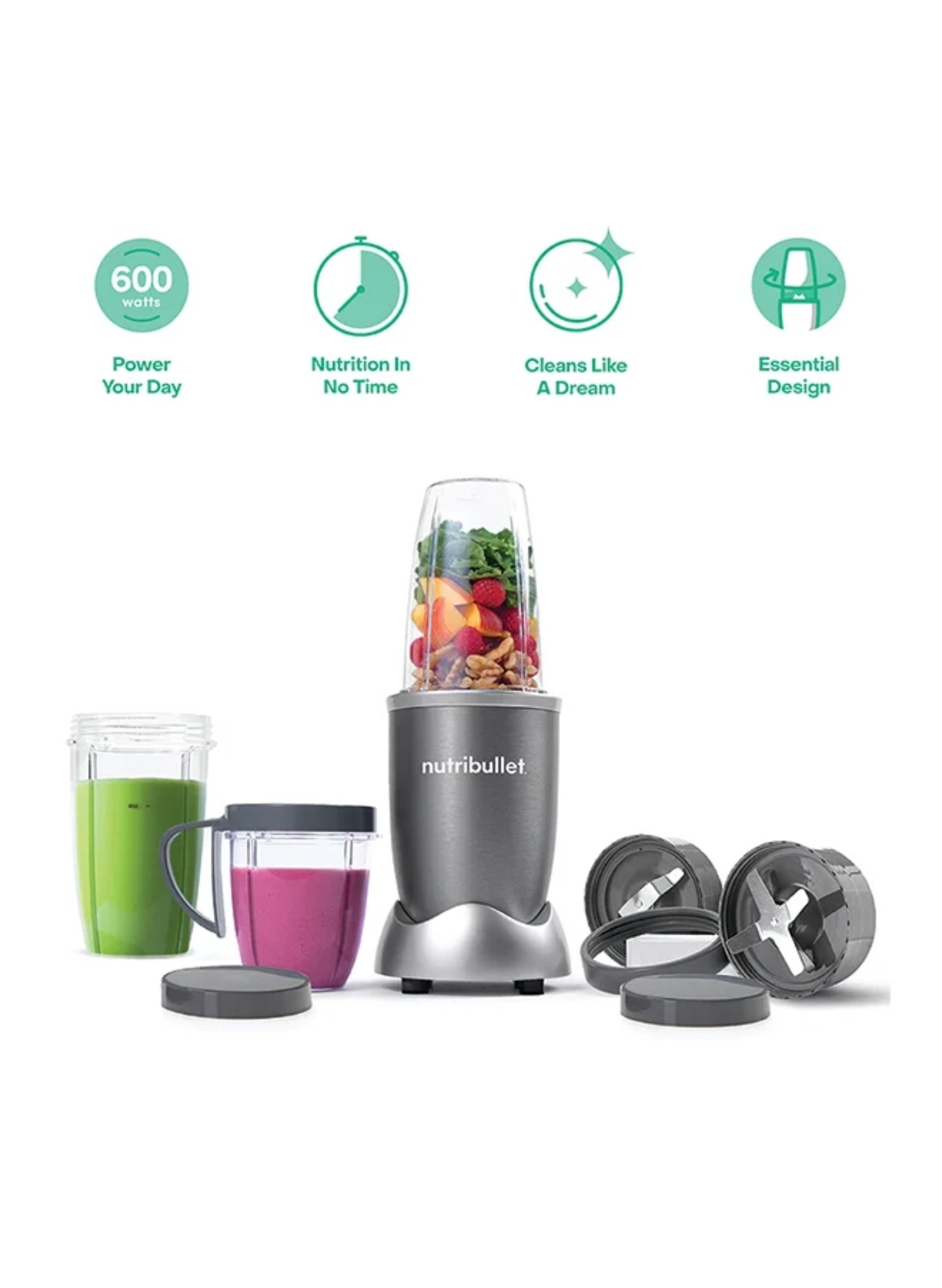 NUTRIBULLET 9-Piece Accessories 600W High-Speed Bullet Blender, _1