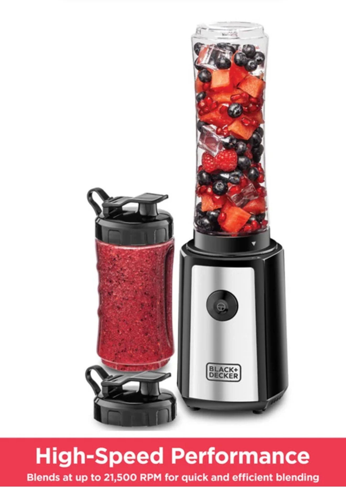 BLACK + DECKER Sports Blender/Smoothie Maker, 6-Piece Set with 500ml & 300ml BPA-Free Sports Bottles_0