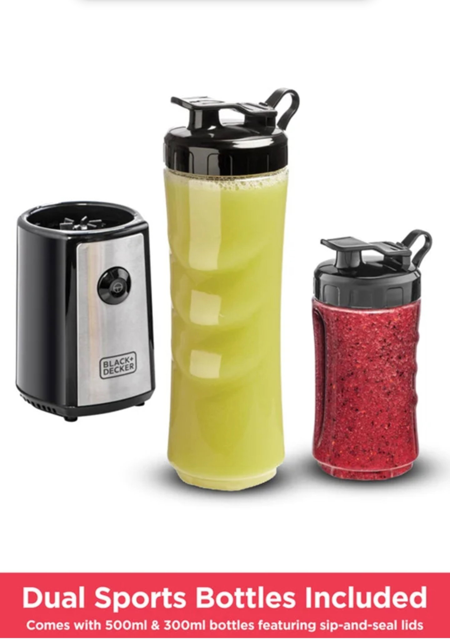 BLACK + DECKER Sports Blender/Smoothie Maker, 6-Piece Set with 500ml & 300ml BPA-Free Sports Bottles_1