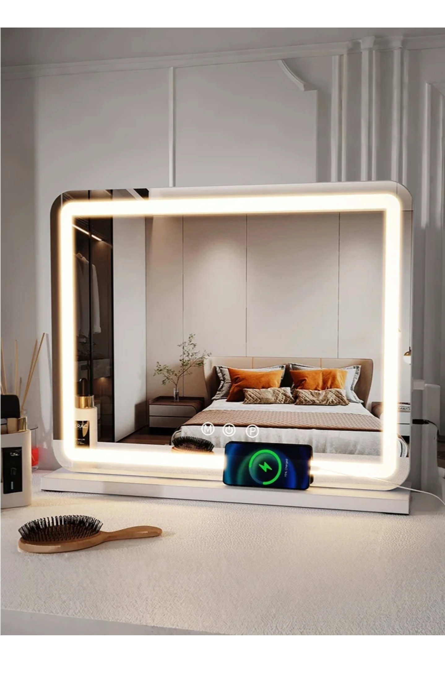 Large Makeup Mirror with LED Lights, Smart Touch Dimmable 3-Color Light, Memory Function_0