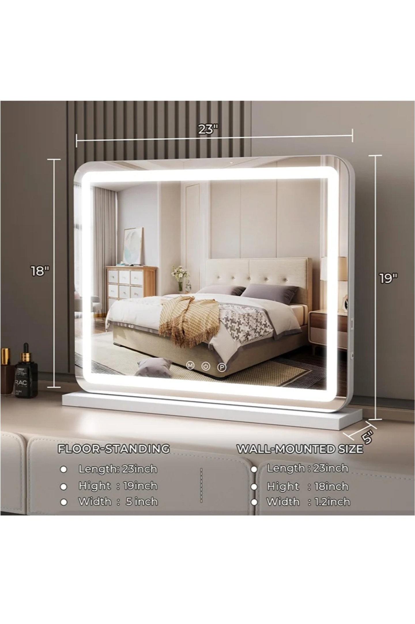 Large Makeup Mirror with LED Lights, Smart Touch Dimmable 3-Color Light, Memory Function_2