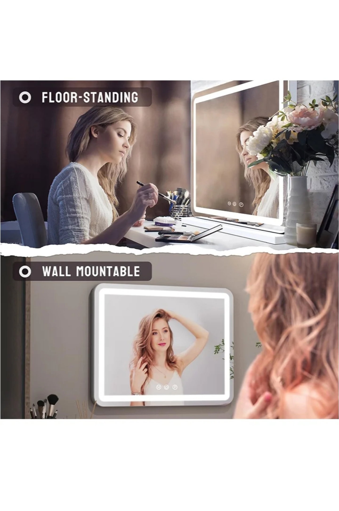 Large Makeup Mirror with LED Lights, Smart Touch Dimmable 3-Color Light, Memory Function_3
