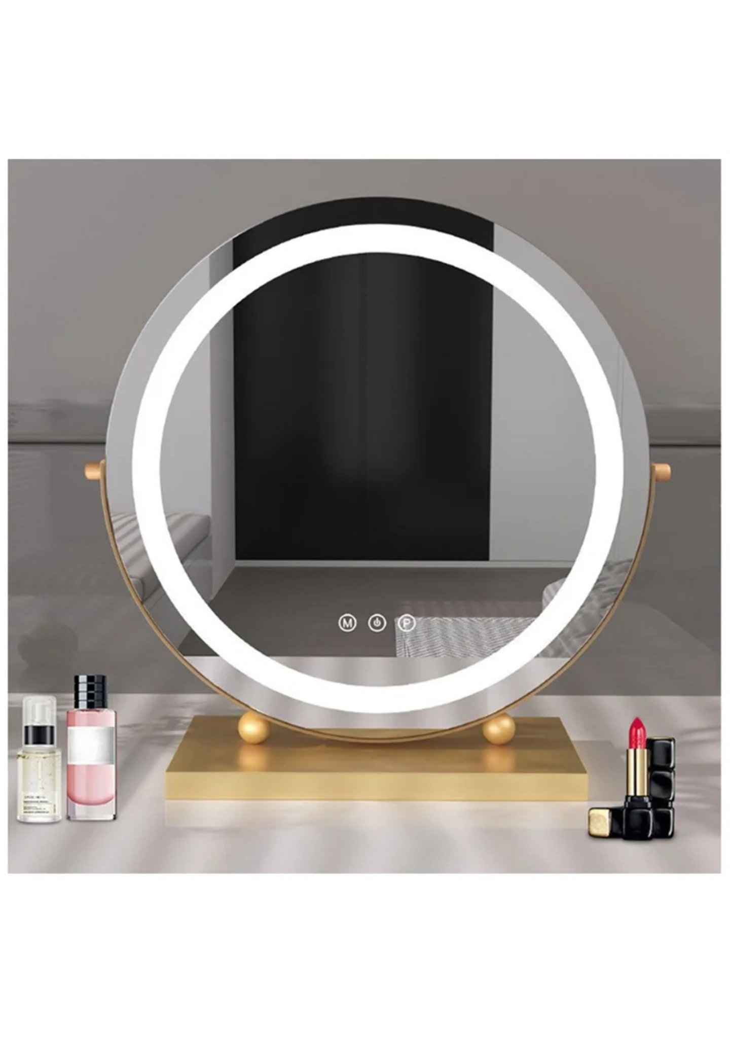 Round LED Lighted Up Makeup Mirror, Touch Sensor with 3-Color Lighting Dimmable _0