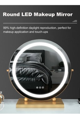 Round LED Lighted Up Makeup Mirror, Touch Sensor with 3-Color Lighting Dimmable 