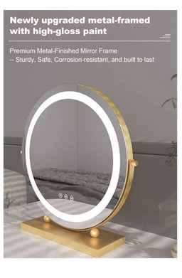 Round LED Lighted Up Makeup Mirror, Touch Sensor with 3-Color Lighting Dimmable 