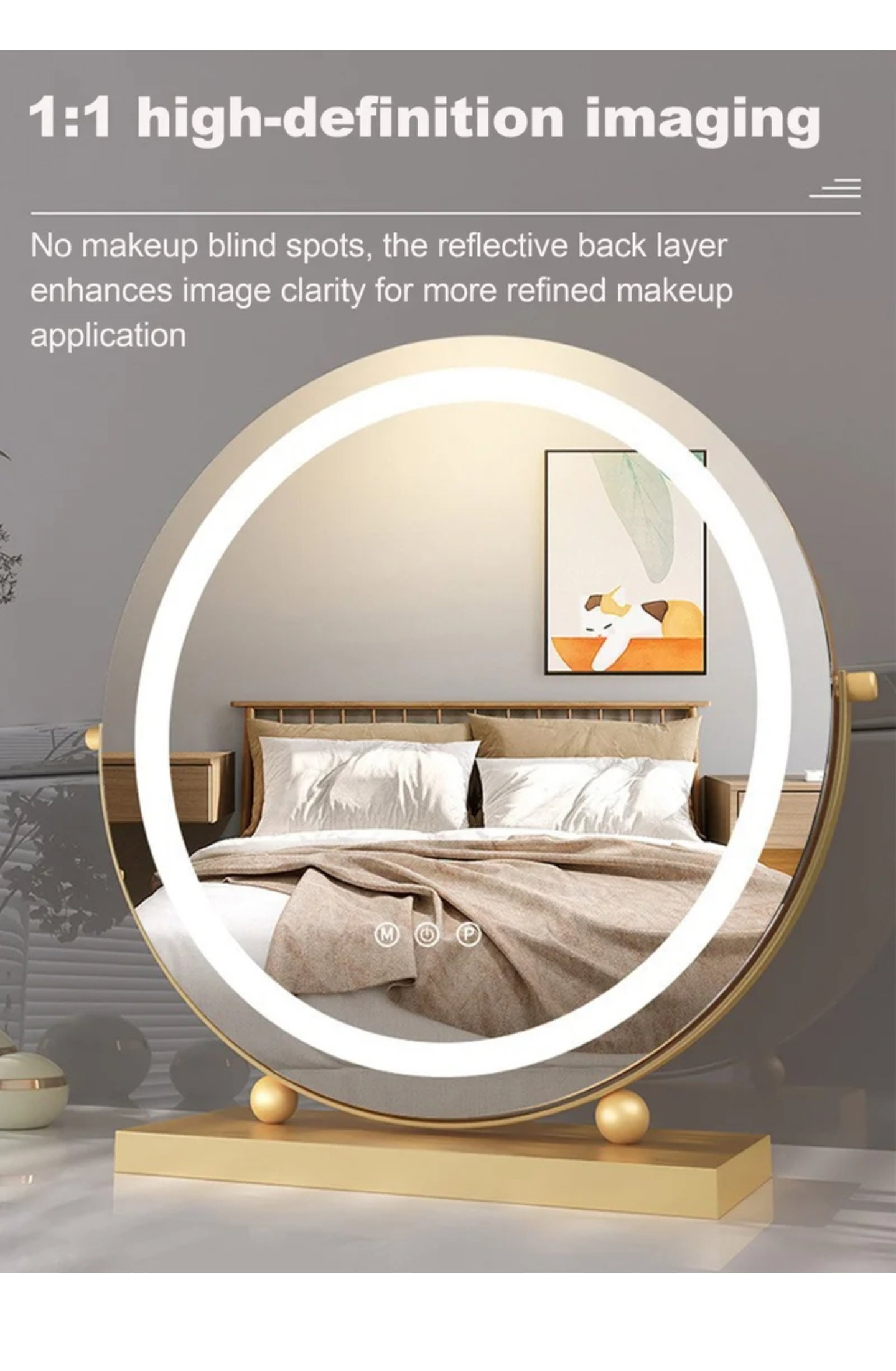 Round LED Lighted Up Makeup Mirror, Touch Sensor with 3-Color Lighting Dimmable _4
