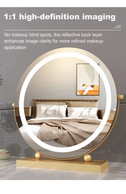 Round LED Lighted Up Makeup Mirror, Touch Sensor with 3-Color Lighting Dimmable 