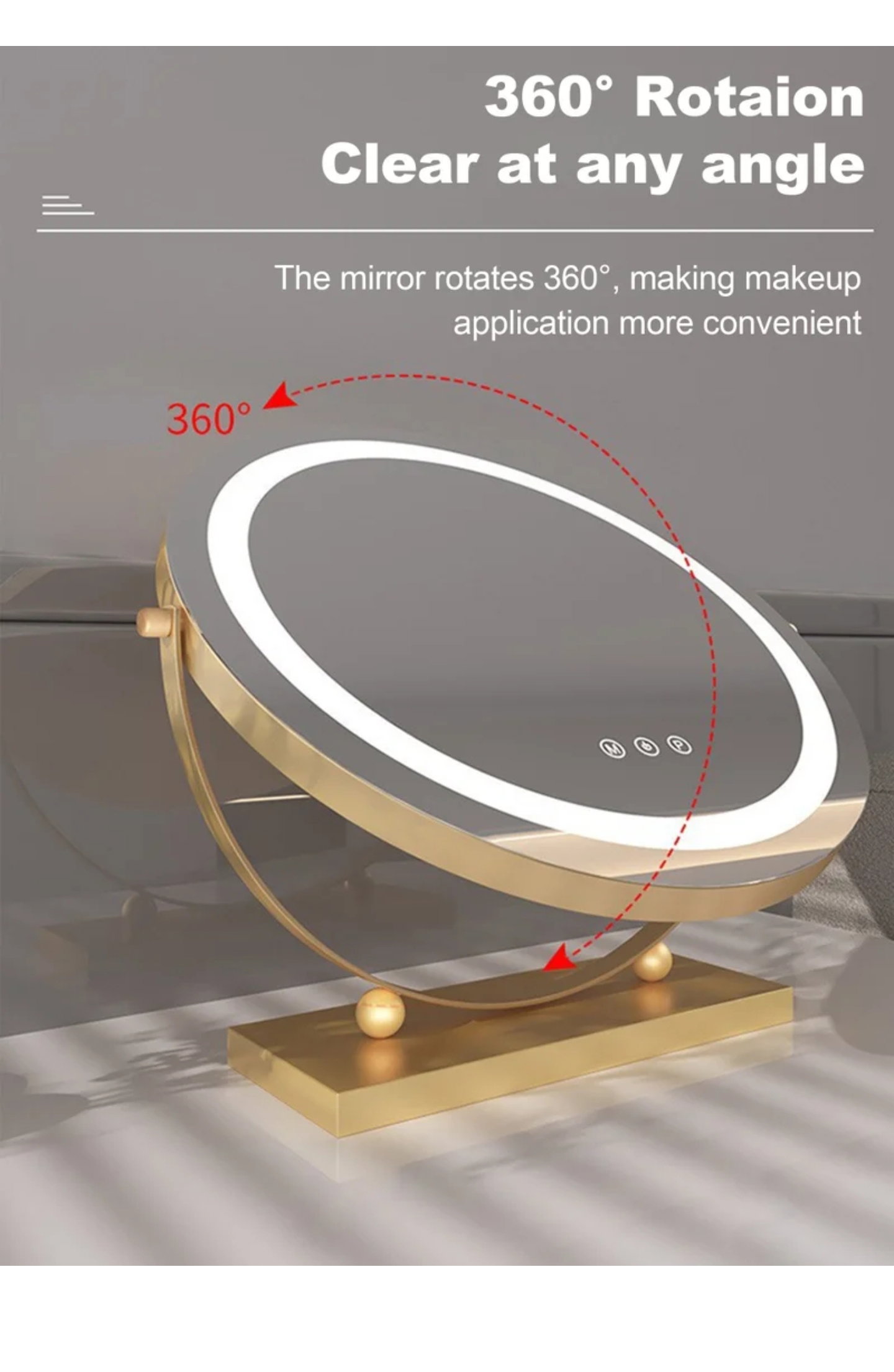 Round LED Lighted Up Makeup Mirror, Touch Sensor with 3-Color Lighting Dimmable _5