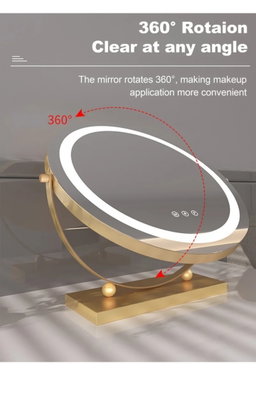 Round LED Lighted Up Makeup Mirror, Touch Sensor with 3-Color Lighting Dimmable 