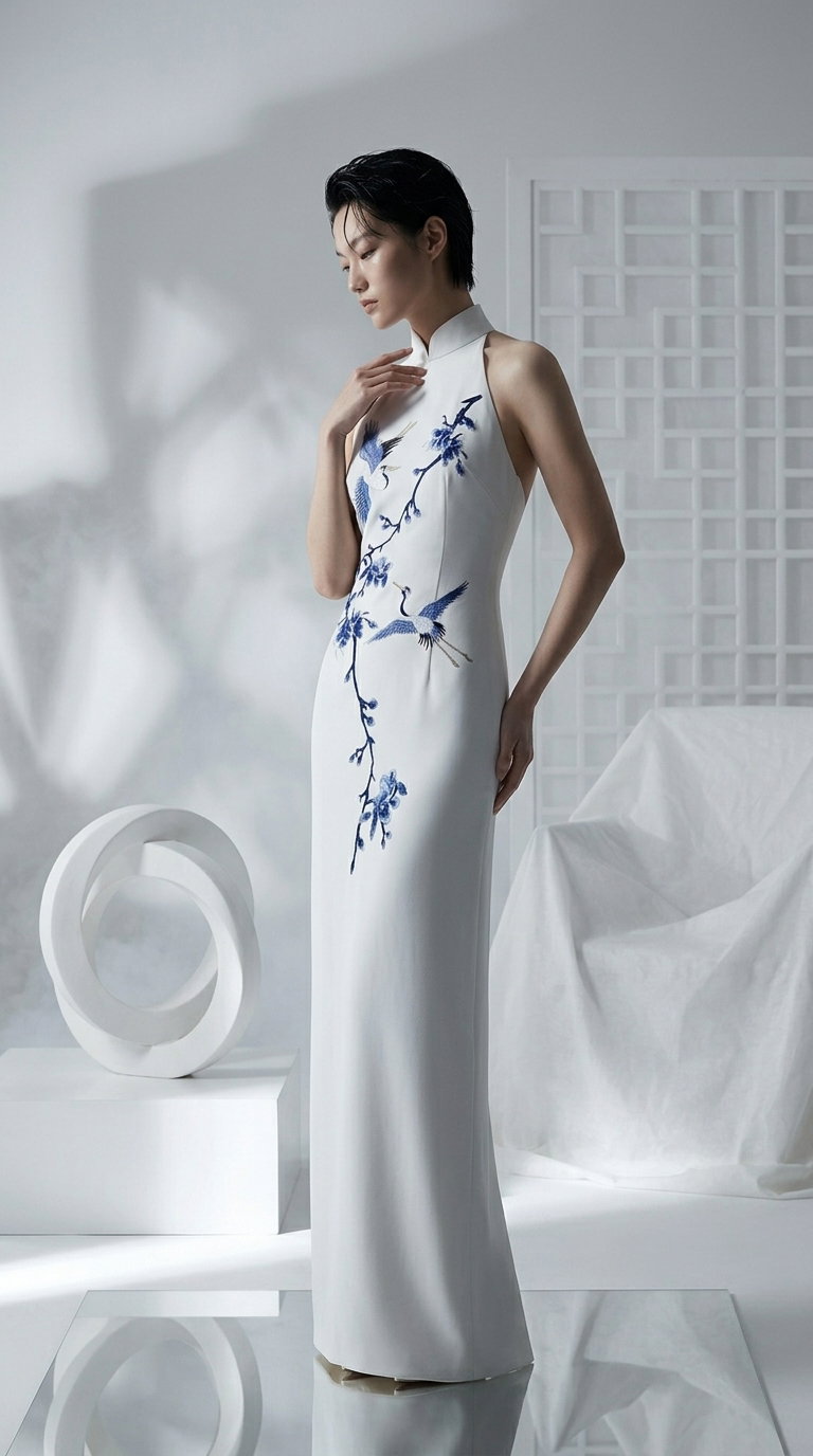 CHEONGSAMS "Blue Blossoms and Cranes" _2