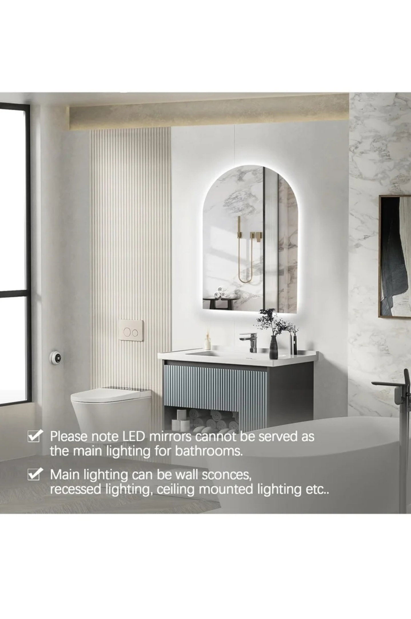 Arched LED Bathroom Mirror, Frameless Arch Backlit Wall Mirror, Lighted Vanity Mirror with 3 Color Temperature Adjustment, Anti-Fog_2