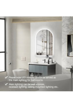 Arched LED Bathroom Mirror, Frameless Arch Backlit Wall Mirror, Lighted Vanity Mirror with 3 Color Temperature Adjustment, Anti-Fog