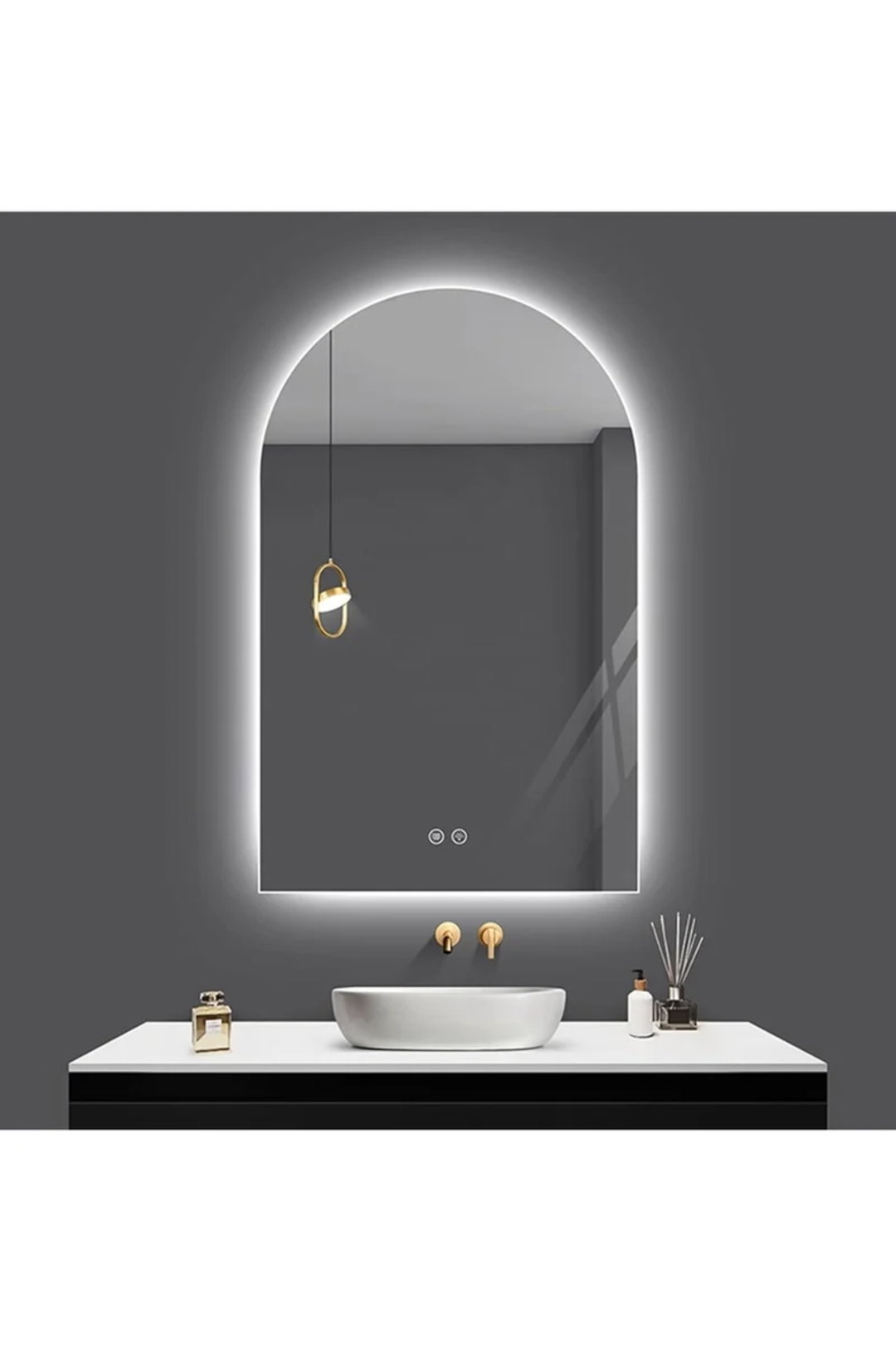 Arched LED Bathroom Mirror, Frameless Arch Backlit Wall Mirror, Lighted Vanity Mirror with 3 Color Temperature Adjustment, Anti-Fog