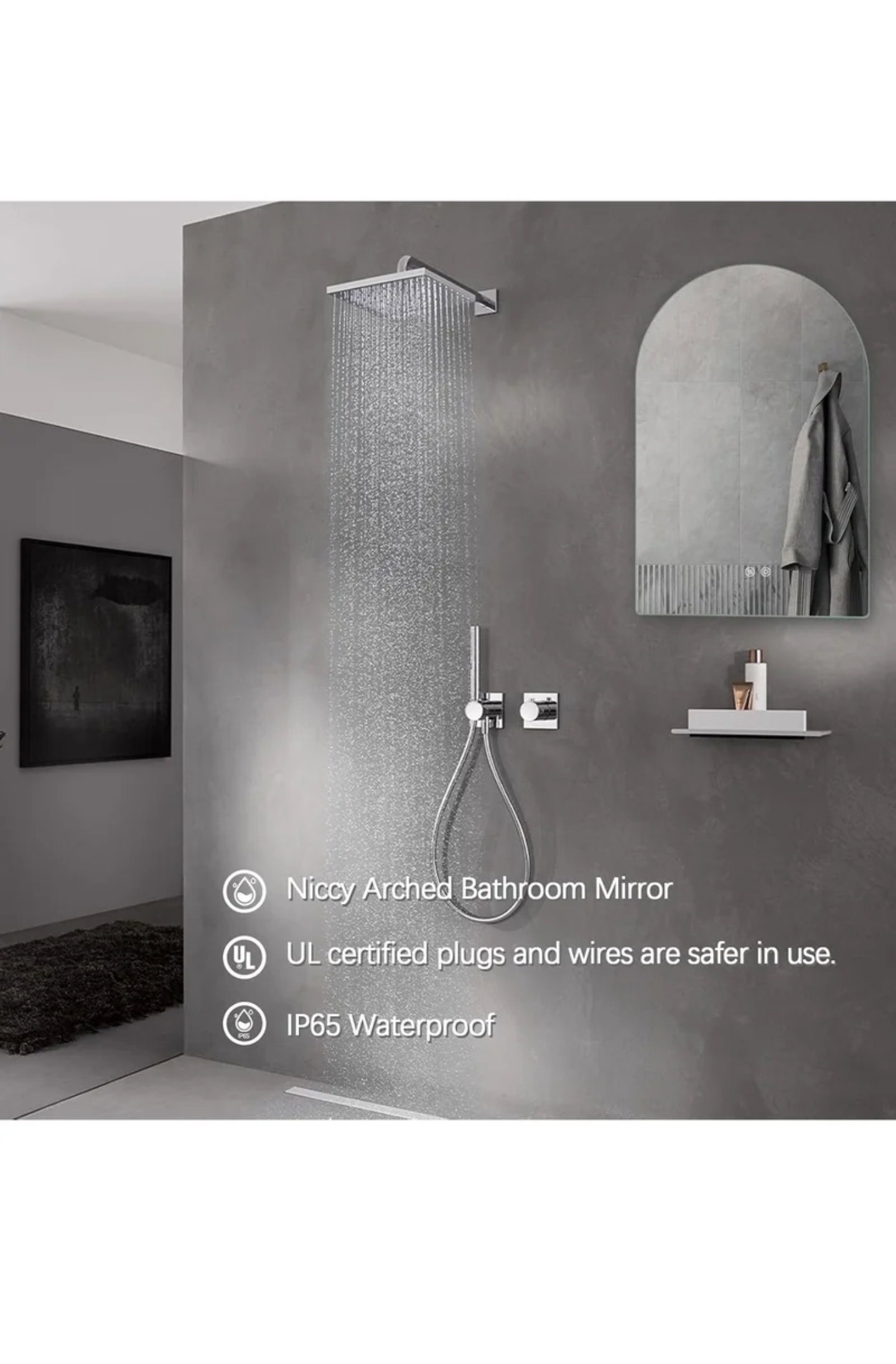 Arched LED Bathroom Mirror, Frameless Arch Backlit Wall Mirror, Lighted Vanity Mirror with 3 Color Temperature Adjustment, Anti-Fog_3