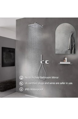 Arched LED Bathroom Mirror, Frameless Arch Backlit Wall Mirror, Lighted Vanity Mirror with 3 Color Temperature Adjustment, Anti-Fog