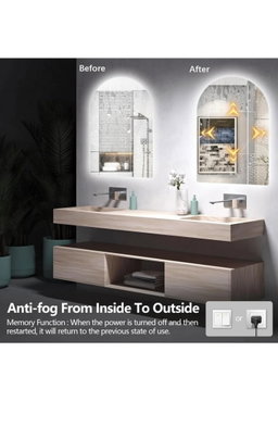 Arched LED Bathroom Mirror, Frameless Arch Backlit Wall Mirror, Lighted Vanity Mirror with 3 Color Temperature Adjustment, Anti-Fog