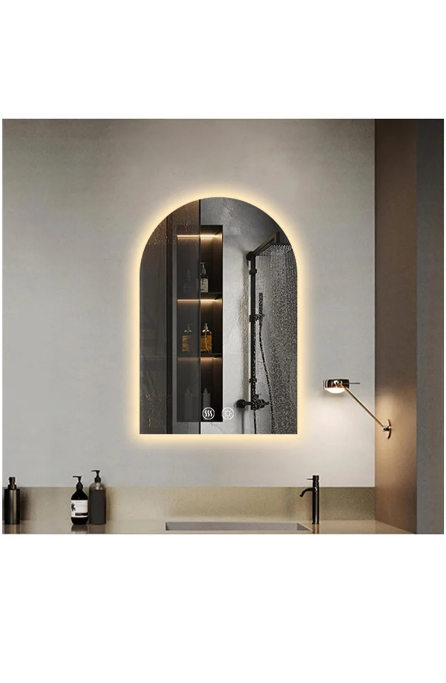 Arched LED Bathroom Mirror, Frameless Arch Backlit Wall Mirror, Lighted Vanity Mirror with 3 Color Temperature Adjustment, Anti-Fog_1