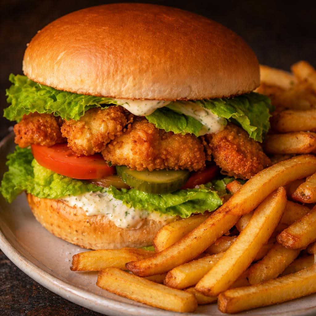 Chicken burger and chips 