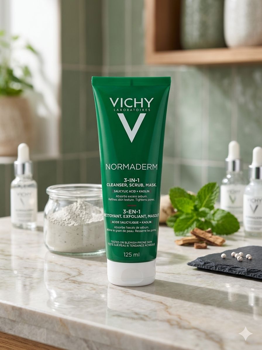 Vichy normaderm 3 in 1 cleanser , scrub , mask فيجي نورماديرم 3 في 1 غسول ، مقشر ، ماسك 