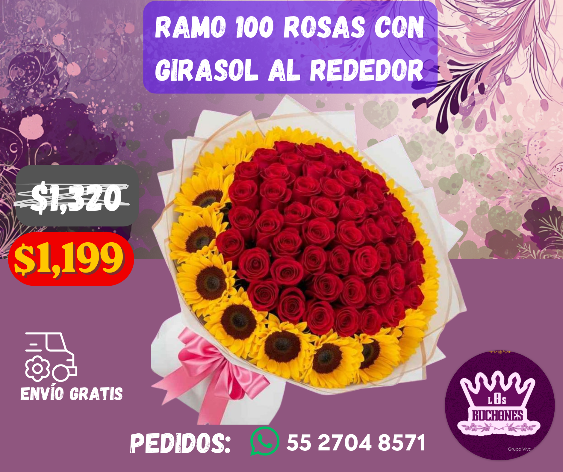Ramo 100 Rosas con Girasol al Rededor_0