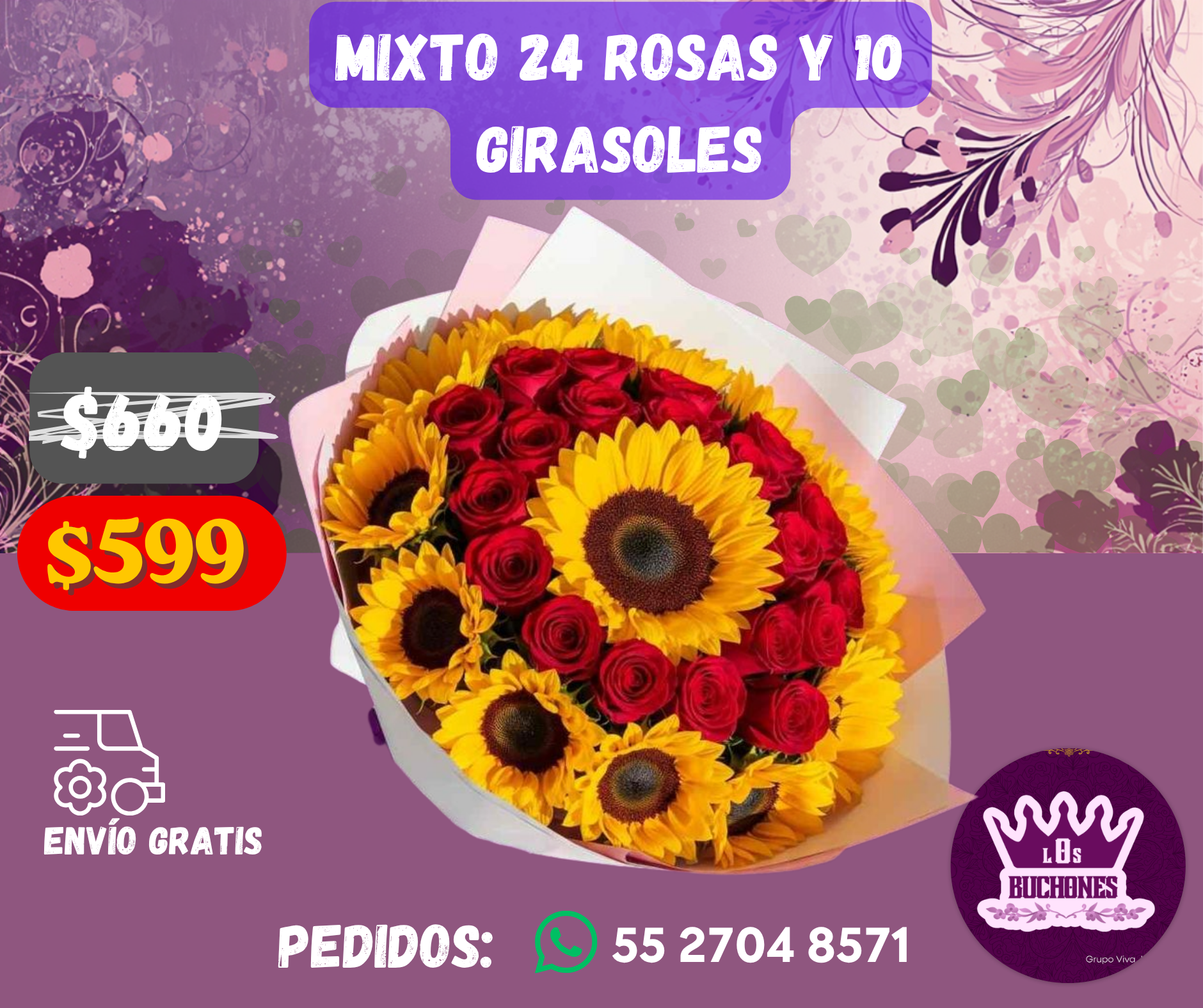 Mixto 24 Rosas y 10 Girasoles_0