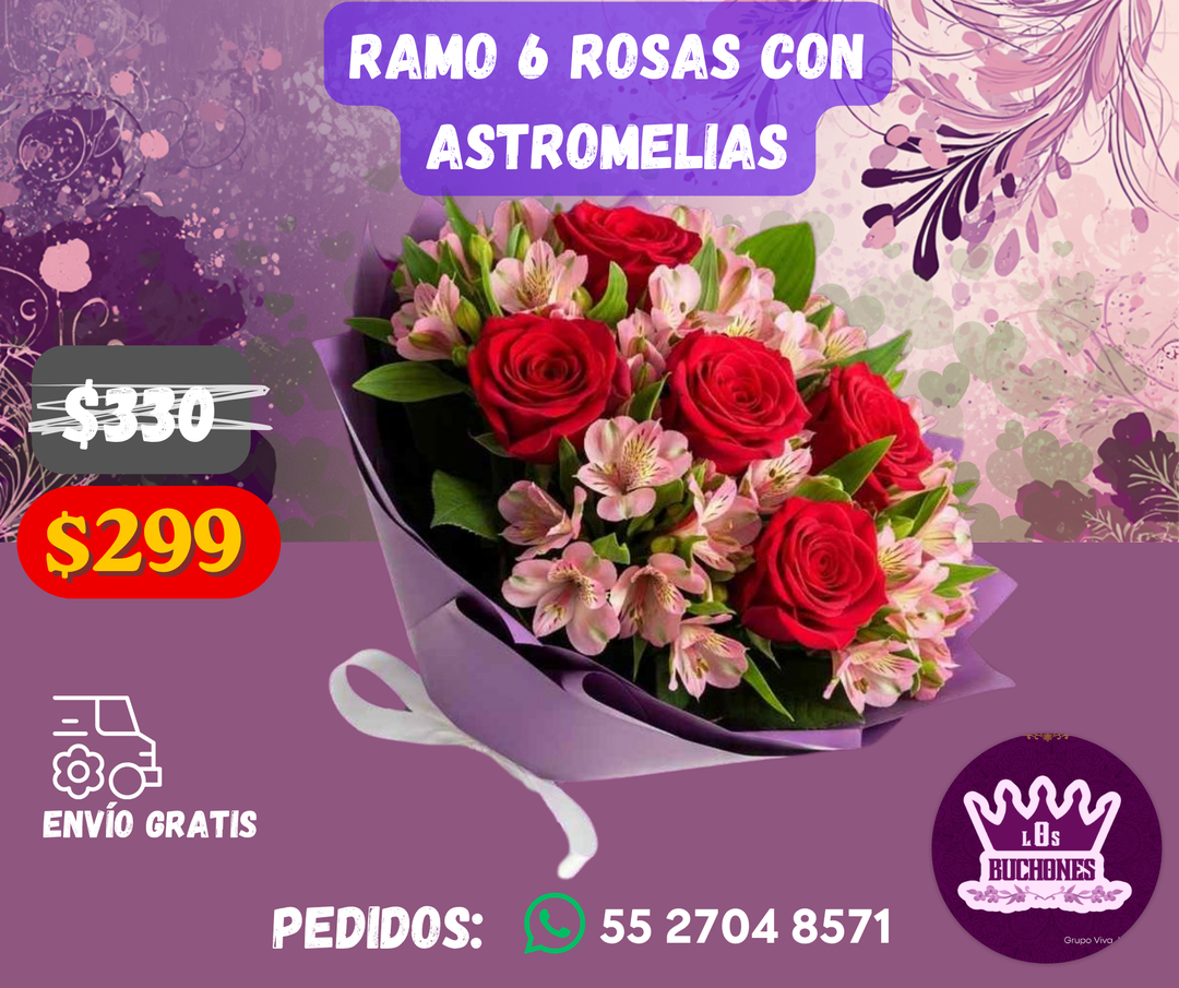 Ramo 6 Rosas con Astromelias