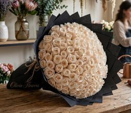 100pcs White Roses Black Wrapping 