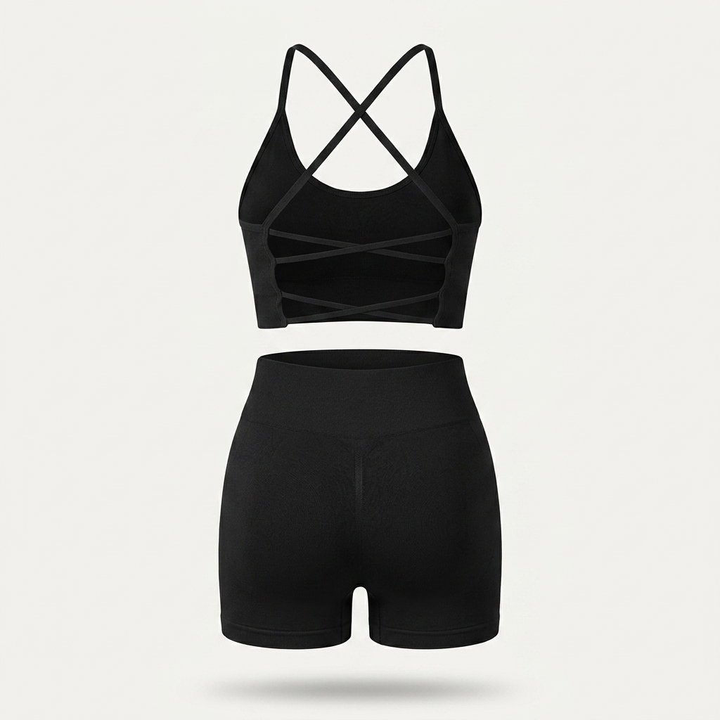 2 piece workout sets (SHORTS/BLACK) _1